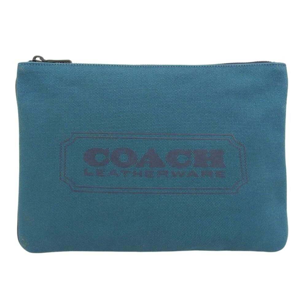 COACH Canvas Logo Print Clutch Bag for Men, Green, C7948G (Second Bag, Men's)